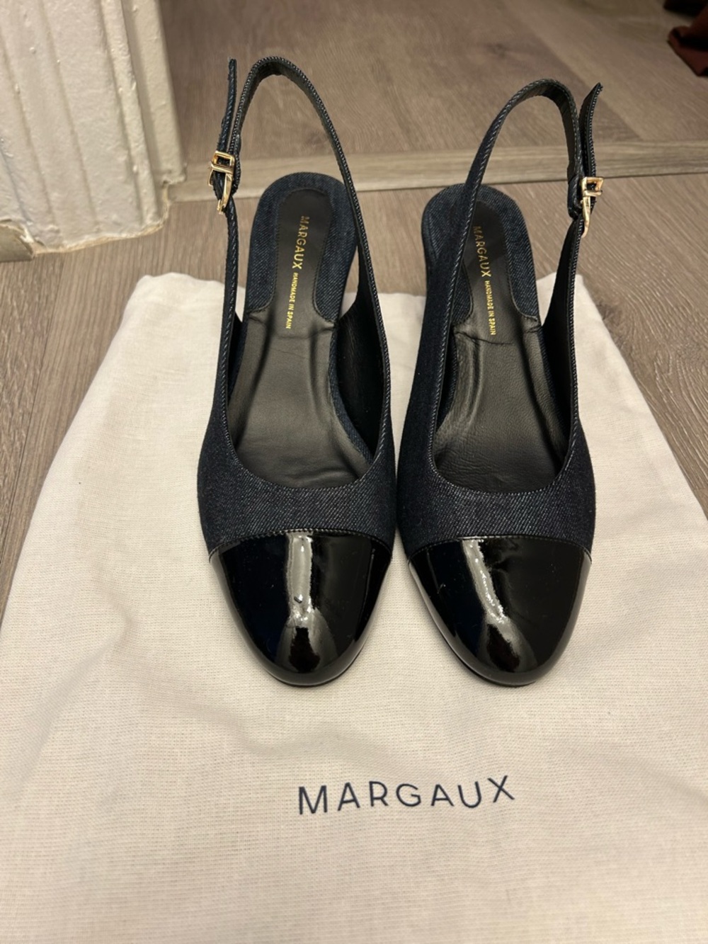 Margaux Navy and Black Slingback Cap-Toe Mules